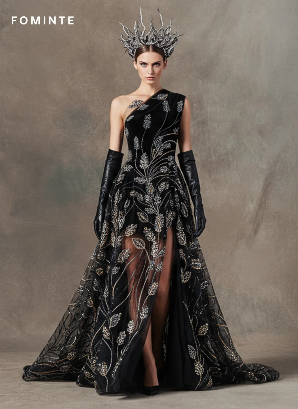 FT25-174T Elegant Botanical Vine Sequin Lace in Black and Gold wholesale