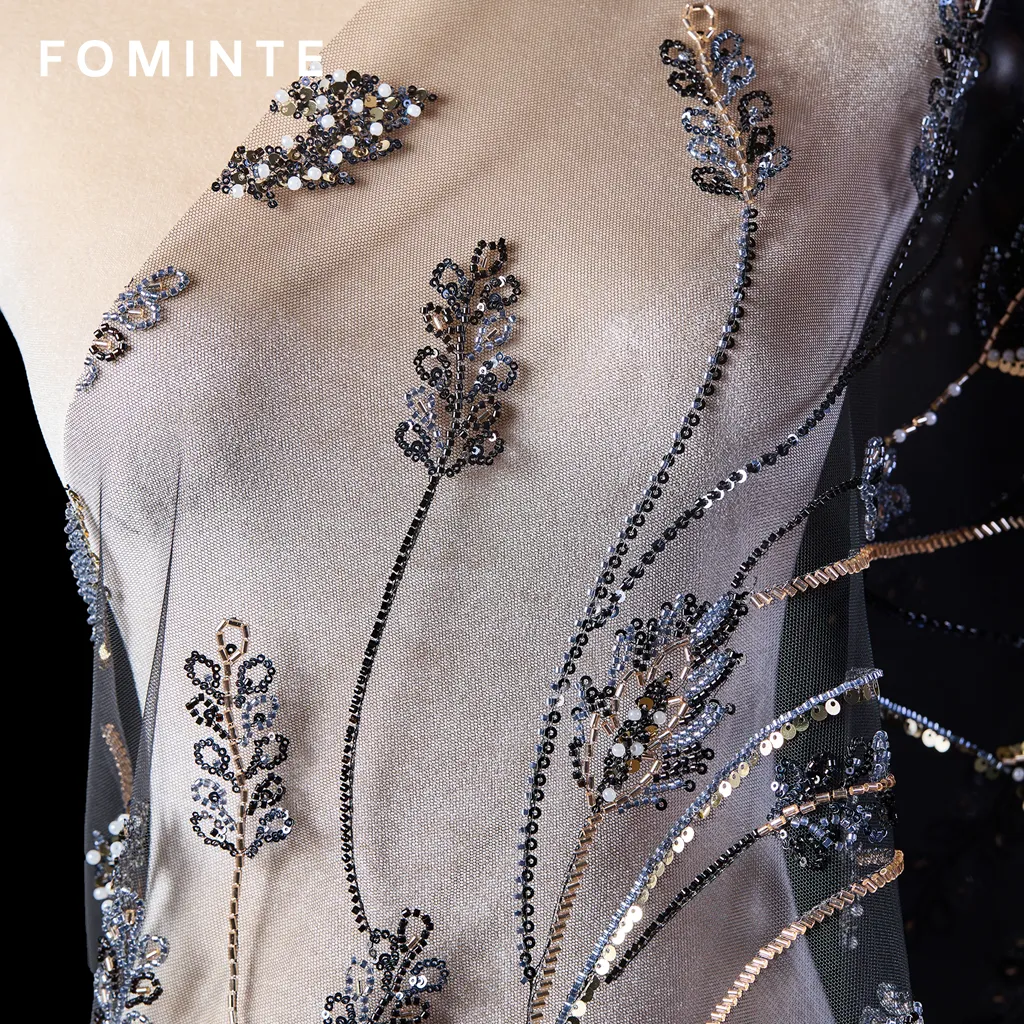 FT25-174T Elegant Botanical Vine Sequin Lace in Black and Gold wholesale