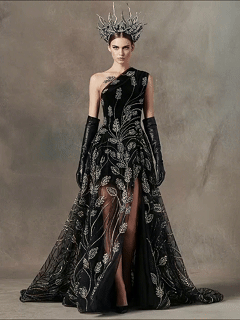 FT25-174T Elegant Botanical Vine Sequin Lace in Black and Gold