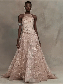 FT25-175T Artistic Botanical Beaded Lace with Feathered Leaf Motifs