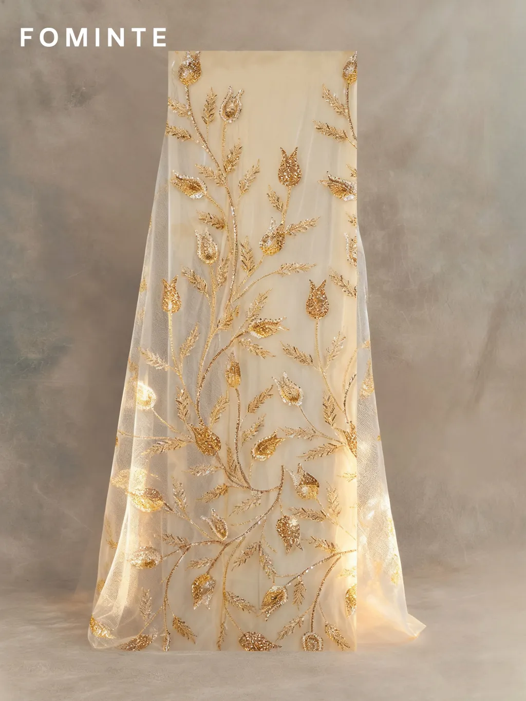 FT25-175T Artistic Botanical Beaded Lace with Feathered Leaf Motifs wholesale