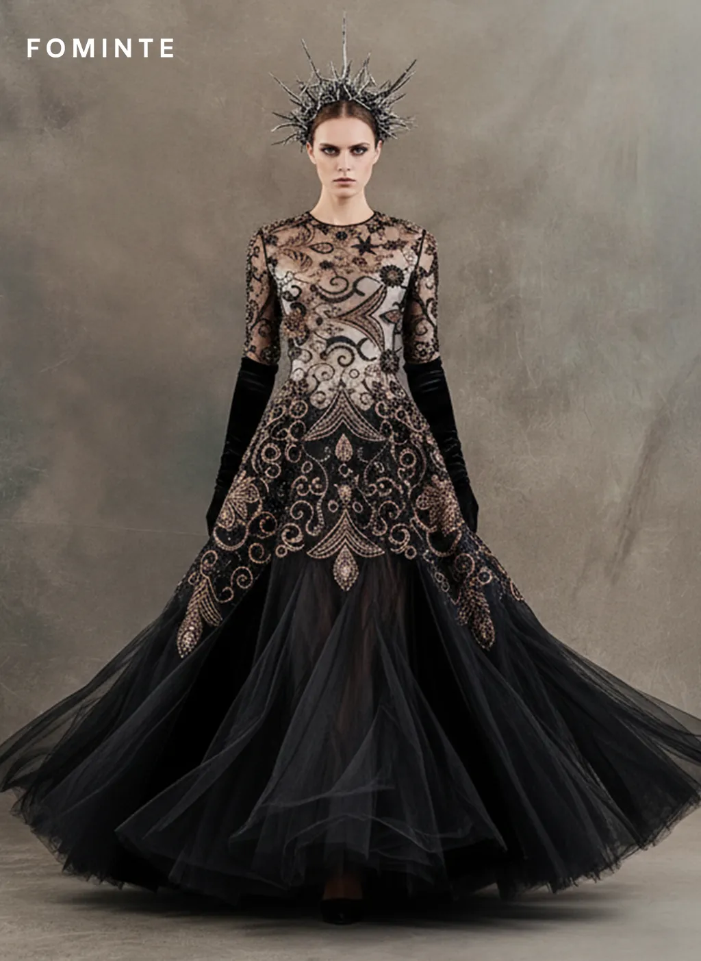 FT25-176: Opulent Paisley & Baroque Beaded Lace for Luxury Caftans wholesale