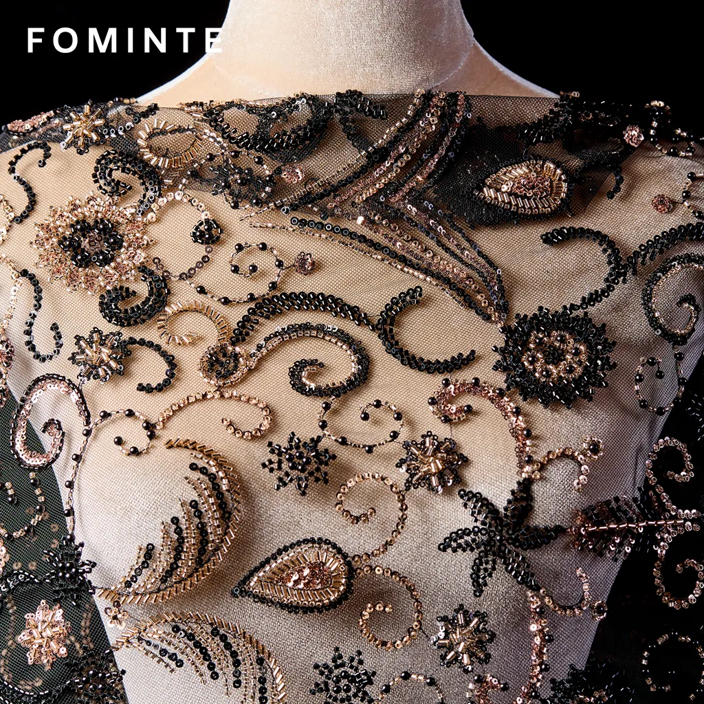 FT25-176: Opulent Paisley & Baroque Beaded Lace for Luxury Caftans wholesale