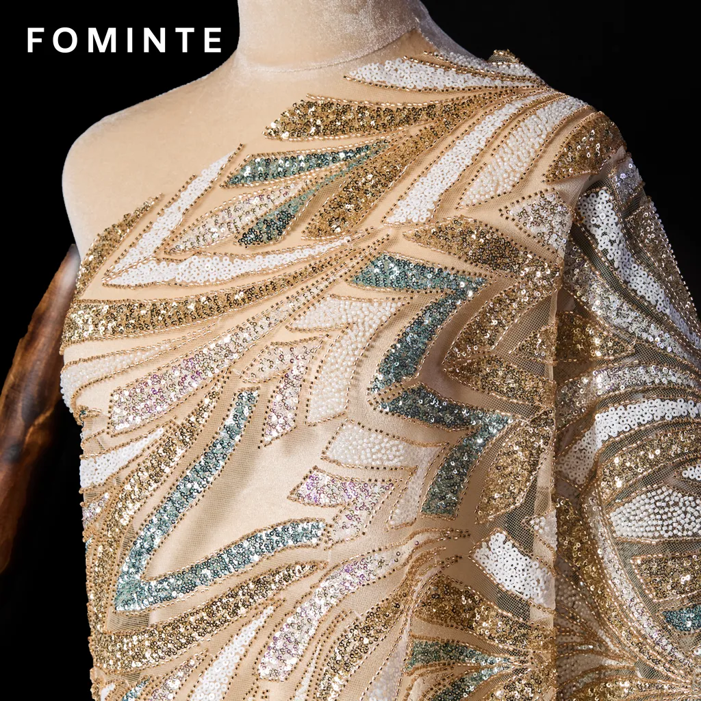 FT25-211B  Opulent Art Deco Beaded Fabric for Great Gatsby Style Gowns wholesale