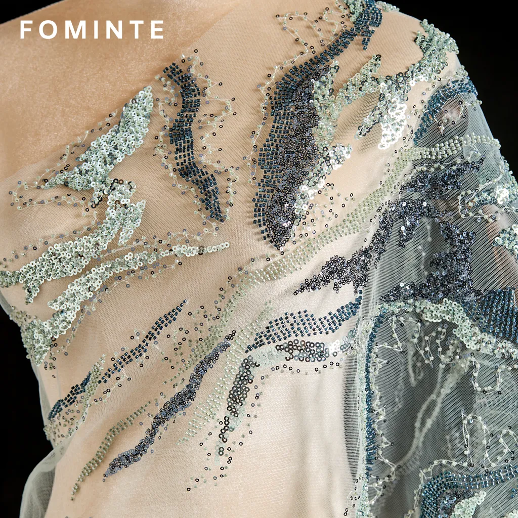 FT25-222: Modern Agate Inspired Beaded and Sequin Fabric for Couture Gowns wholesale