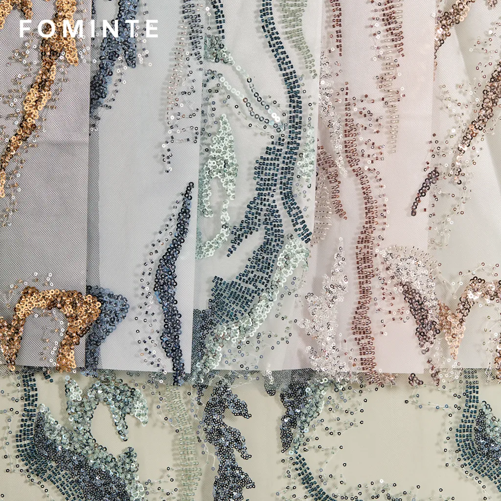 FT25-222: Modern Agate Inspired Beaded and Sequin Fabric for Couture Gowns wholesale