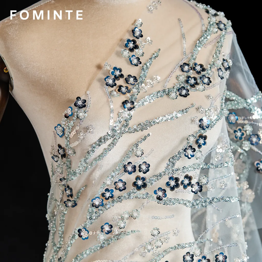 FT25-233T: Chinoiserie Inspired Cherry Blossom Sequin Lace Fabric wholesale