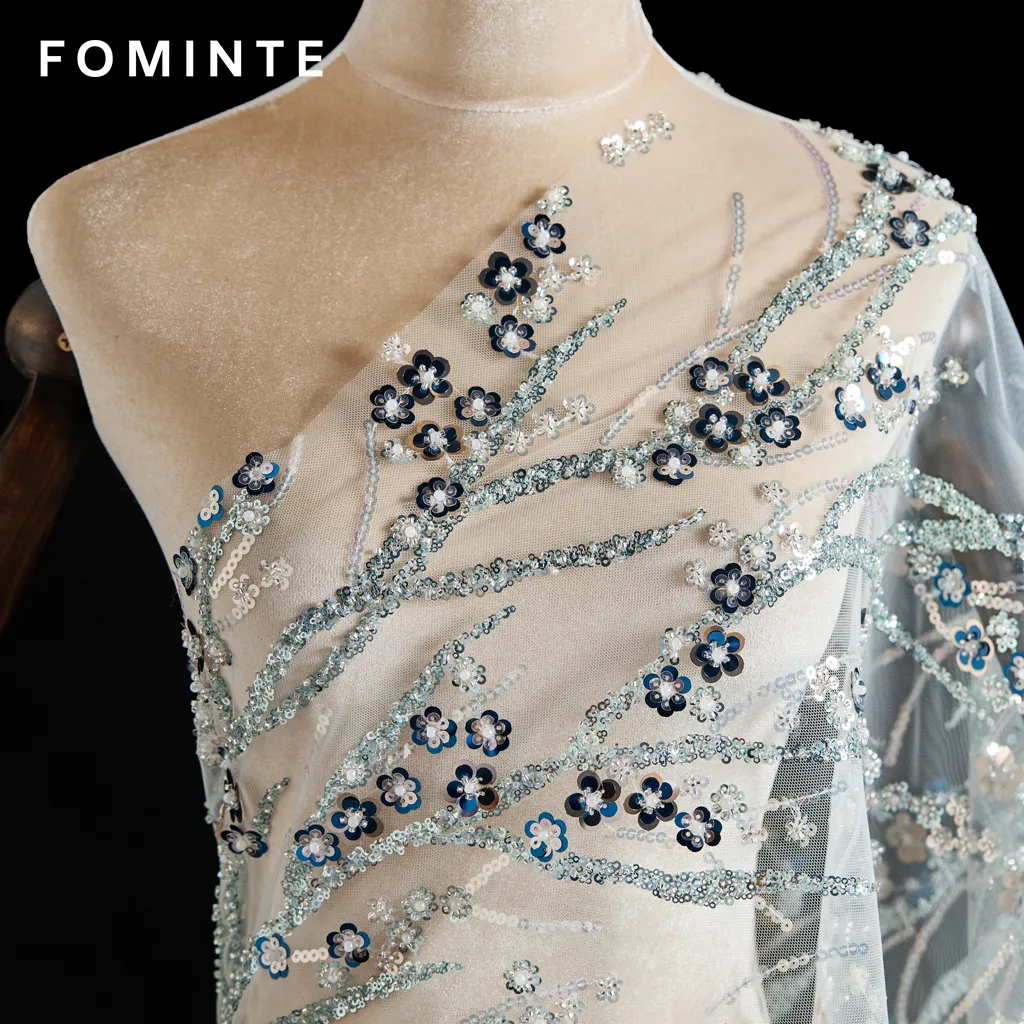 FT25-233T: Chinoiserie Inspired Cherry Blossom Sequin Lace Fabric wholesale