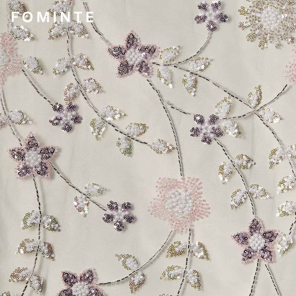 FT25-242: Romantic Spring Garden 3D Floral Beaded Lace for Prom Gowns wholesale