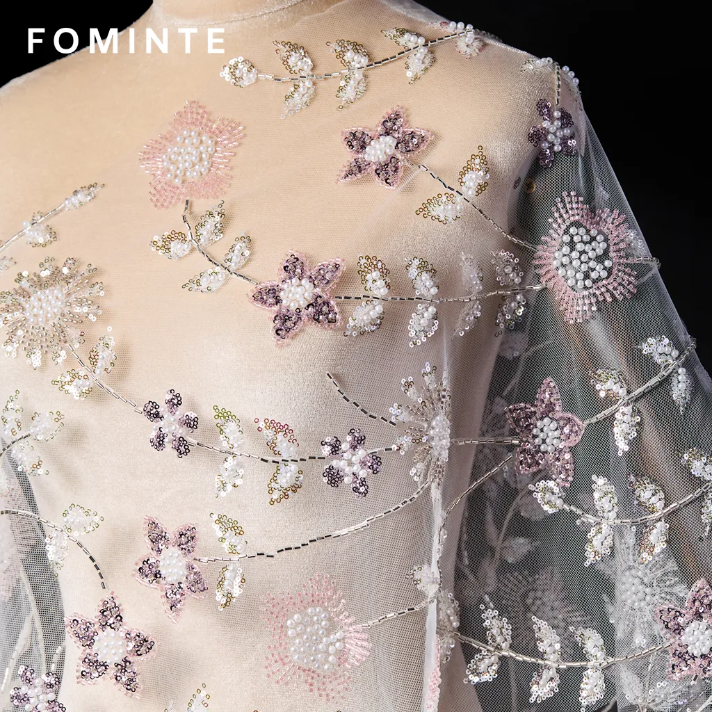 FT25-242: Romantic Spring Garden 3D Floral Beaded Lace for Prom Gowns wholesale