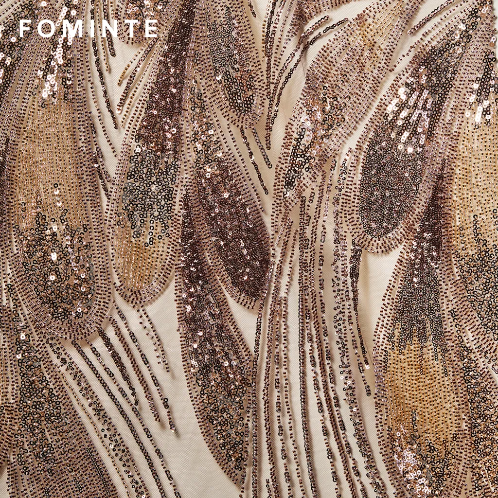 FT25-245: Opulent Feather Motif Sequin Fabric for Great Gatsby Style Gowns wholesale