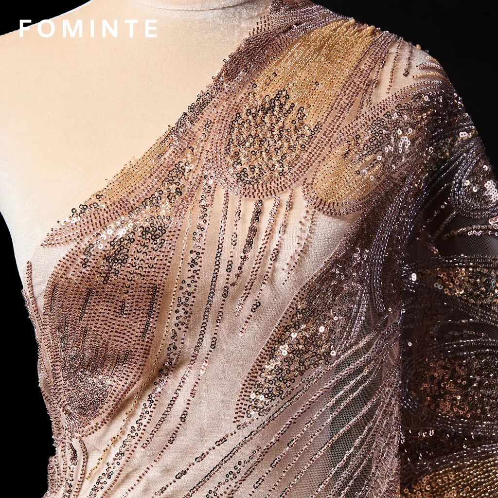 FT25-245: Opulent Feather Motif Sequin Fabric for Great Gatsby Style Gowns wholesale