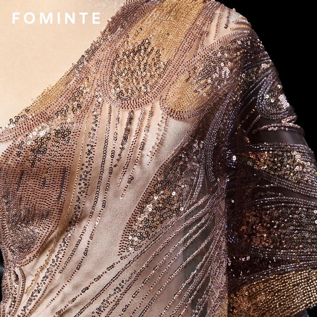 FT25-245: Opulent Feather Motif Sequin Fabric for Great Gatsby Style Gowns wholesale