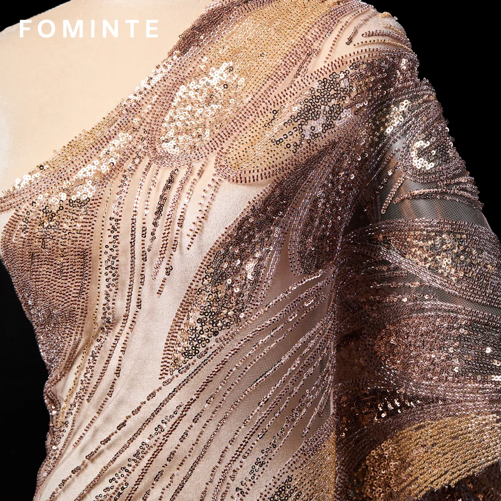 FT25-245: Opulent Feather Motif Sequin Fabric for Great Gatsby Style Gowns wholesale