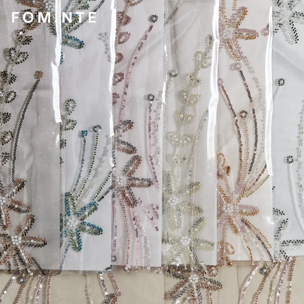 FT25-257: Celestial Starburst Beaded Fabric with Cascading Sequins for Gala Gowns wholesale