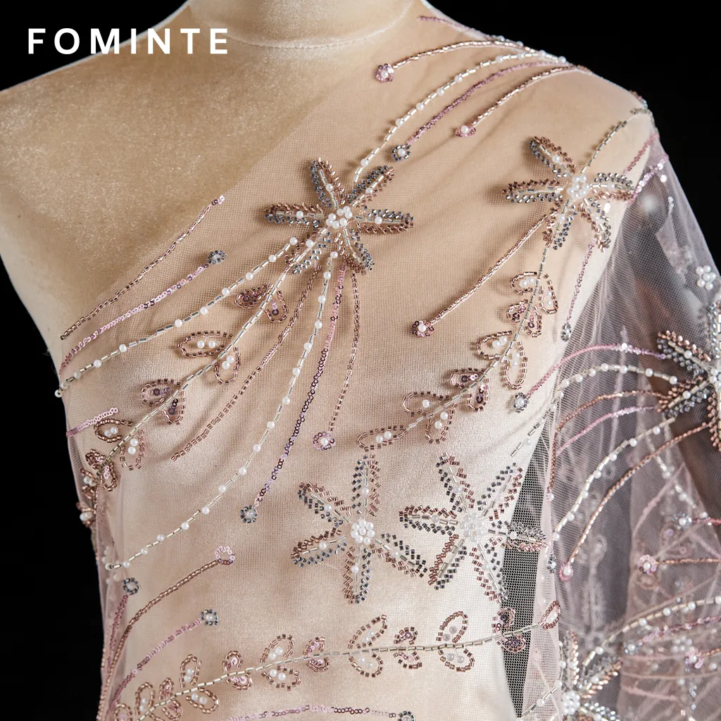 FT25-257: Celestial Starburst Beaded Fabric with Cascading Sequins for Gala Gowns wholesale