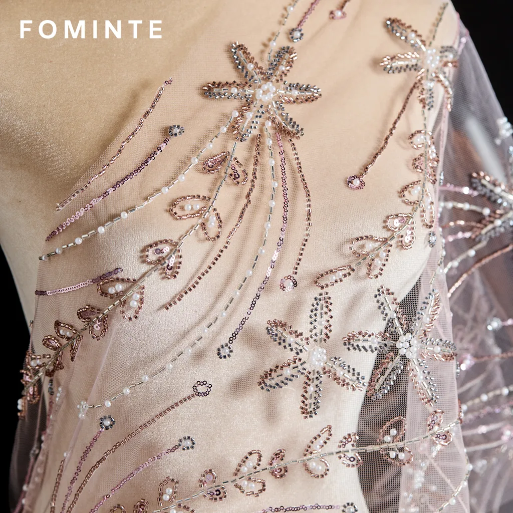 FT25-257: Celestial Starburst Beaded Fabric with Cascading Sequins for Gala Gowns wholesale