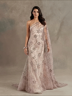 FT25-257: Celestial Starburst Beaded Fabric with Cascading Sequins for Gala Gowns