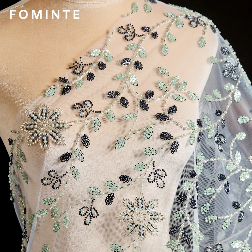 FT25-259: Ethereal Snowflake & Vine Beaded Lace for Winter Wedding Gowns wholesale