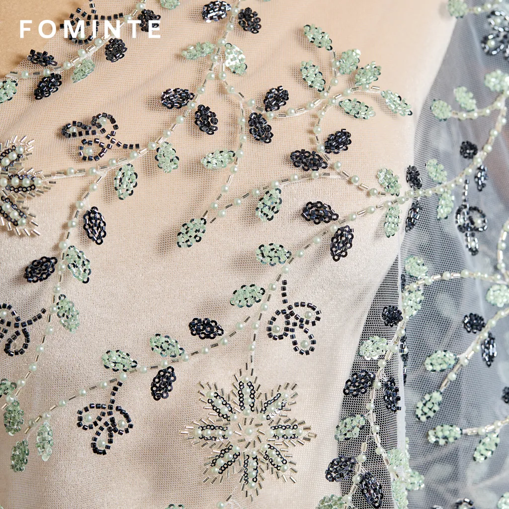 FT25-259: Ethereal Snowflake & Vine Beaded Lace for Winter Wedding Gowns wholesale