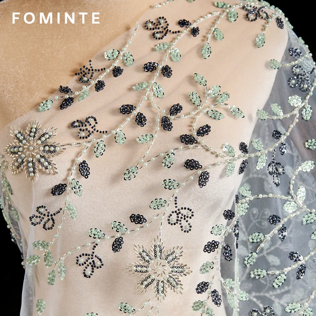 FT25-259: Ethereal Snowflake & Vine Beaded Lace for Winter Wedding Gowns wholesale