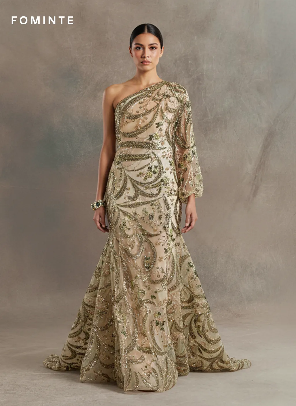 FT25-263: Romantic Floral Vine 3D Beaded Fabric with Draped Fringe for Couture Bridal Gowns wholesale