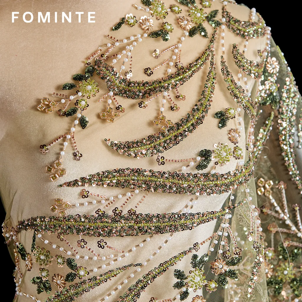 FT25-263: Romantic Floral Vine 3D Beaded Fabric with Draped Fringe for Couture Bridal Gowns wholesale