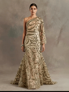 FT25-263: Romantic Floral Vine 3D Beaded Fabric with Draped Fringe for Couture Bridal Gowns