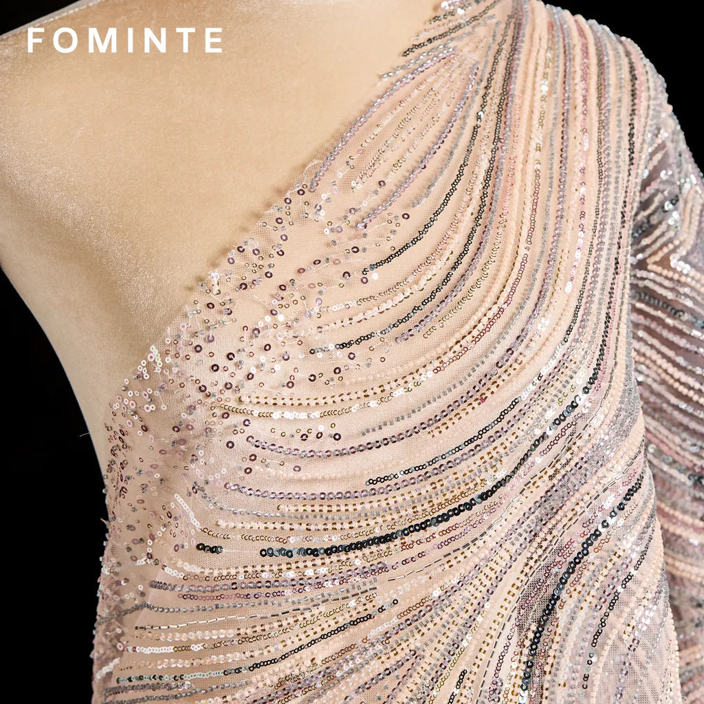FT25-265: Luxury Wave Pattern Sequin and Beaded Fabric for Evening Gowns wholesale