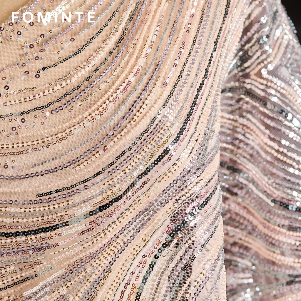 FT25-265: Luxury Wave Pattern Sequin and Beaded Fabric for Evening Gowns wholesale