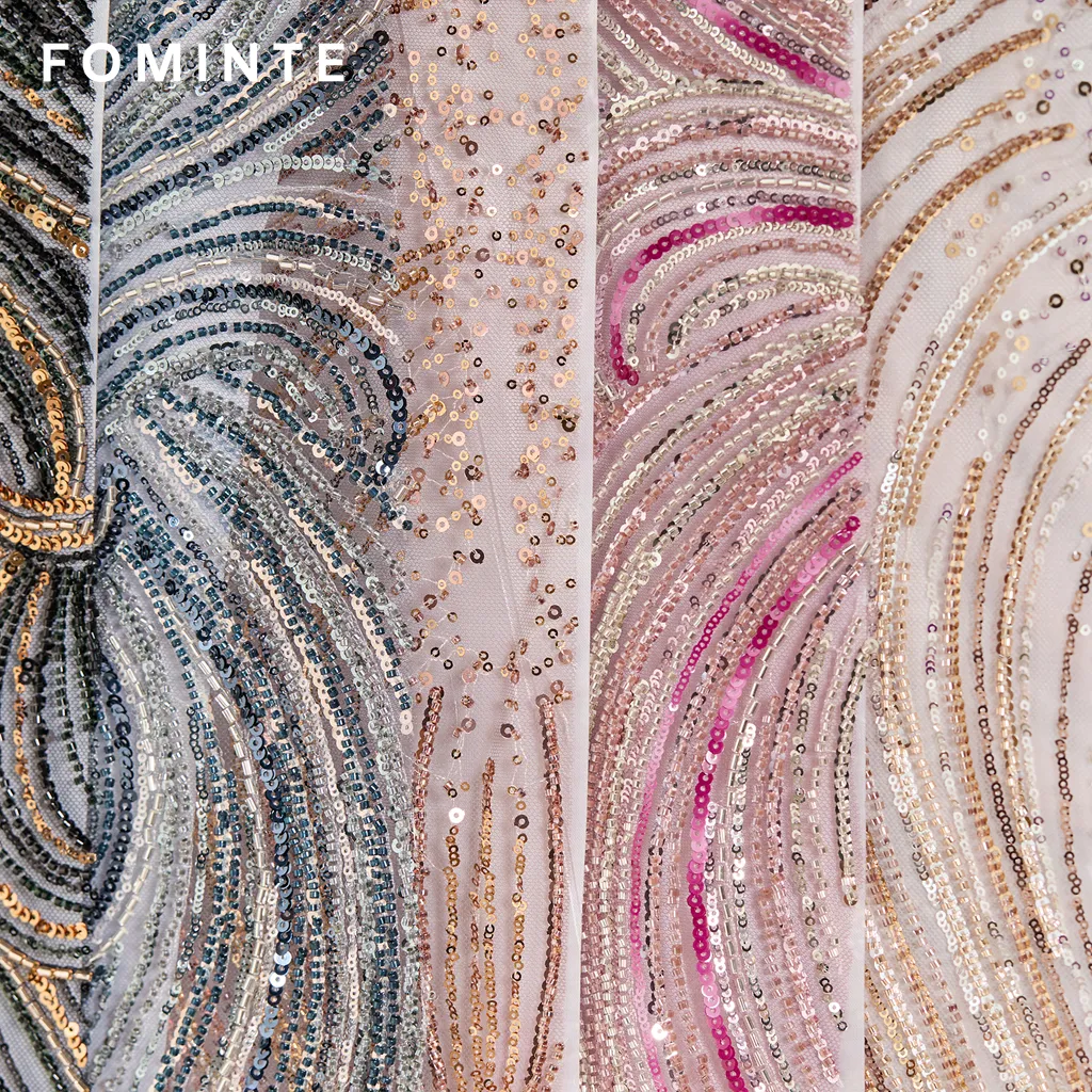 FT25-265: Luxury Wave Pattern Sequin and Beaded Fabric for Evening Gowns wholesale