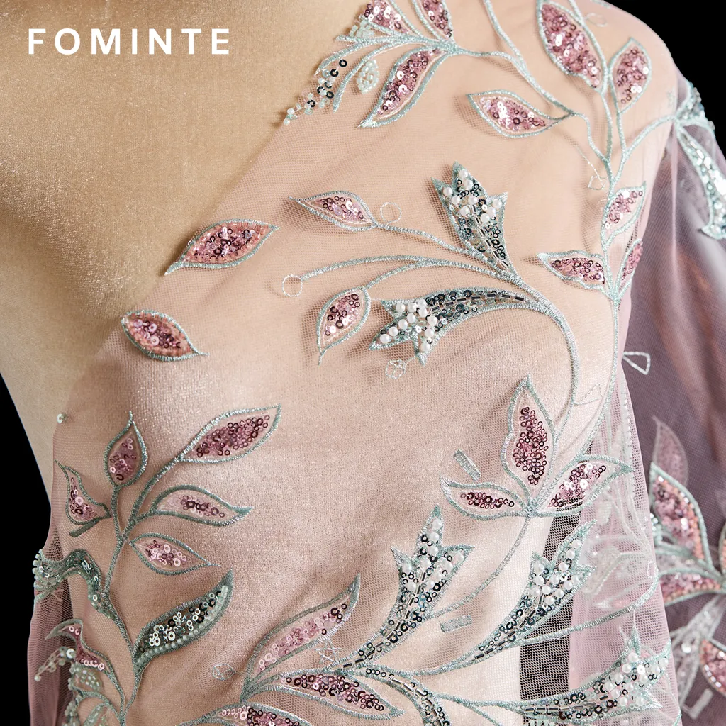 FT25-268B Romantic Botanical Vine Embroidered Lace with Sequin Leaves