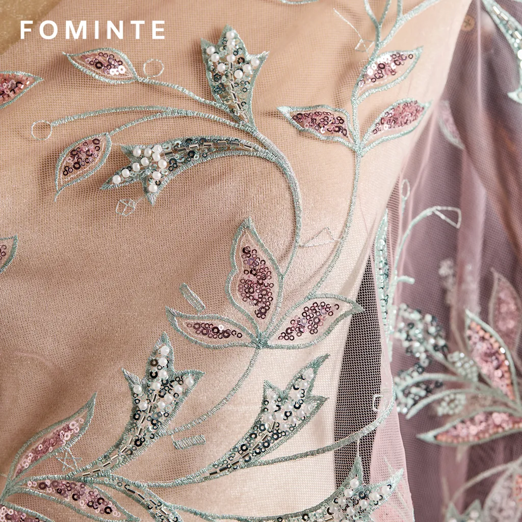 FT25-268B Romantic Botanical Vine Embroidered Lace with Sequin Leaves