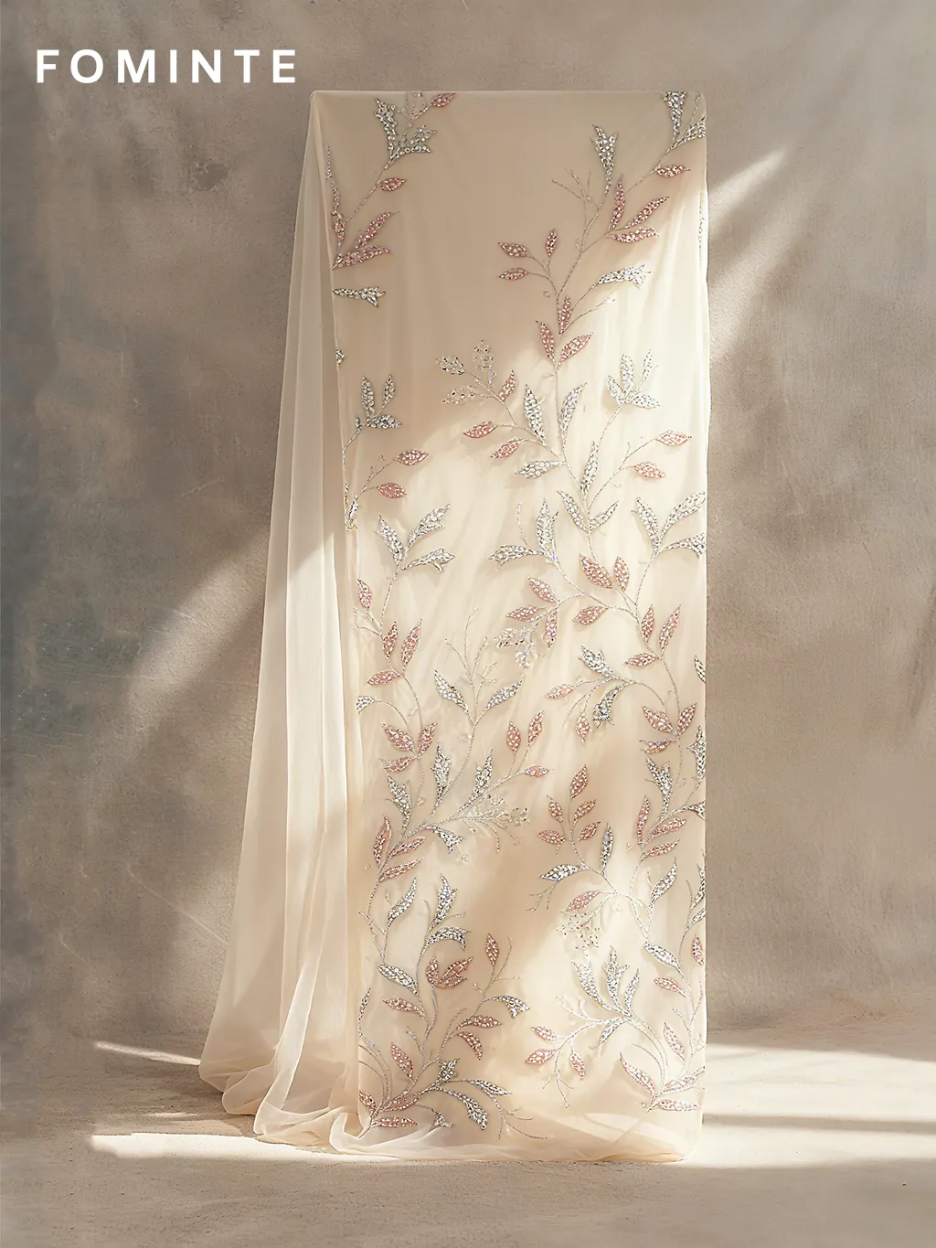 FT25-268B Romantic Botanical Vine Embroidered Lace with Sequin Leaves