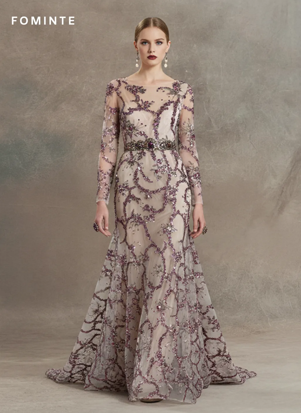 FT25-272: Delicate Cherry Blossom Embroidered and Beaded Lace Fabric wholesale