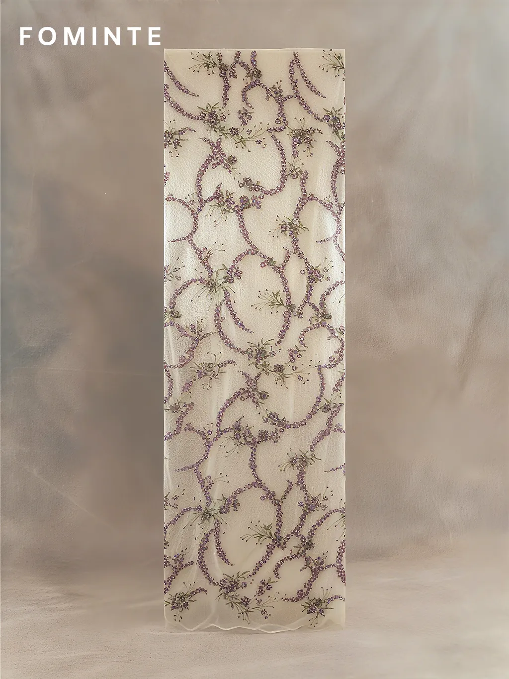 FT25-272: Delicate Cherry Blossom Embroidered and Beaded Lace Fabric wholesale