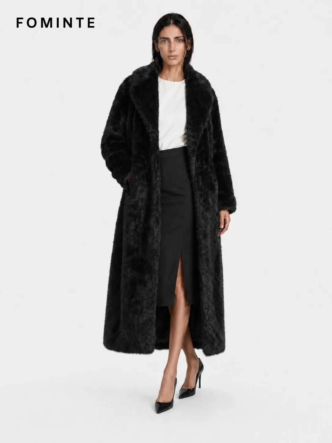 Black Long Faux Fur Coat Wholesale