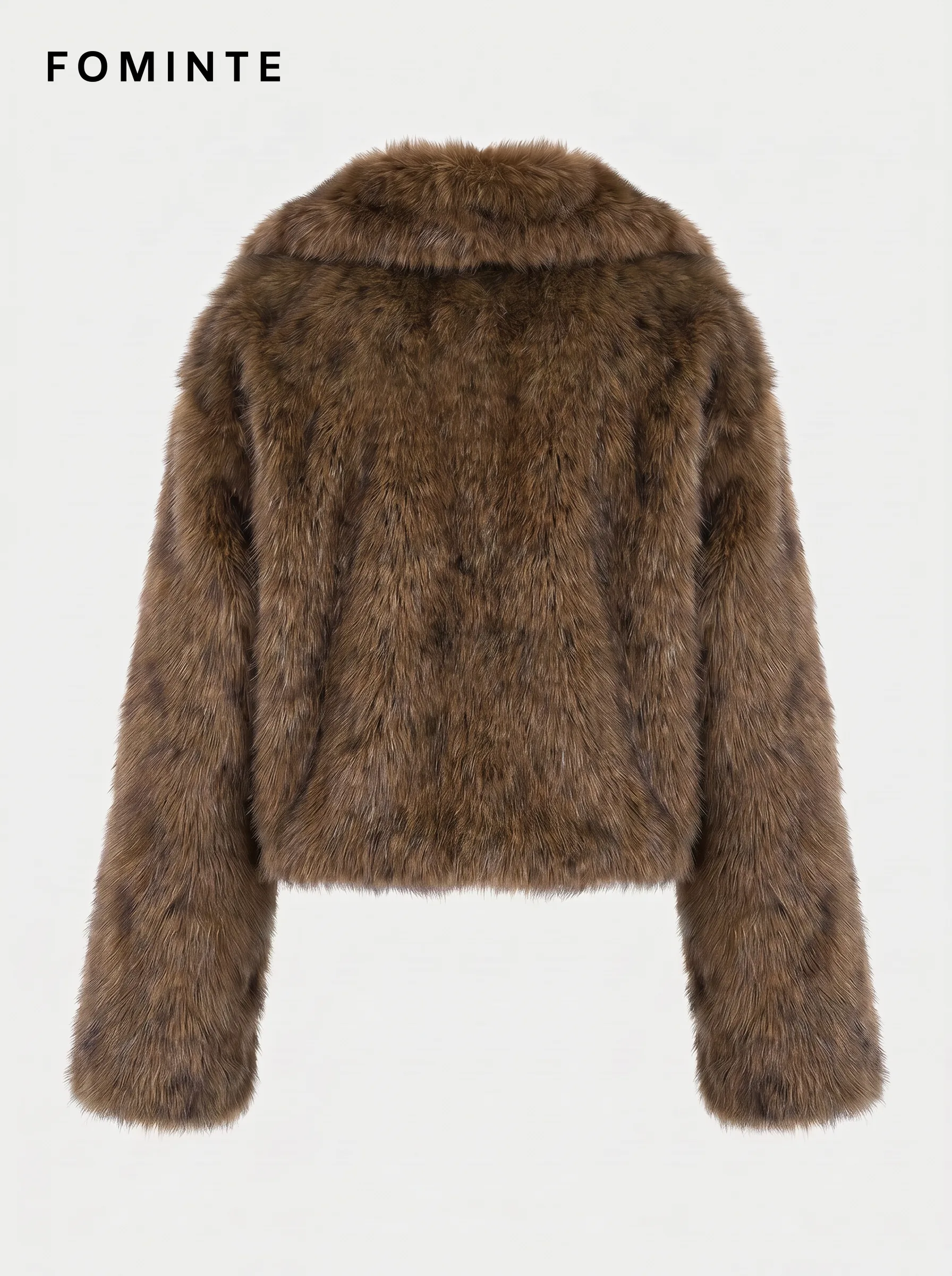Brown Cropped Long-Pile Faux Fur Jacket