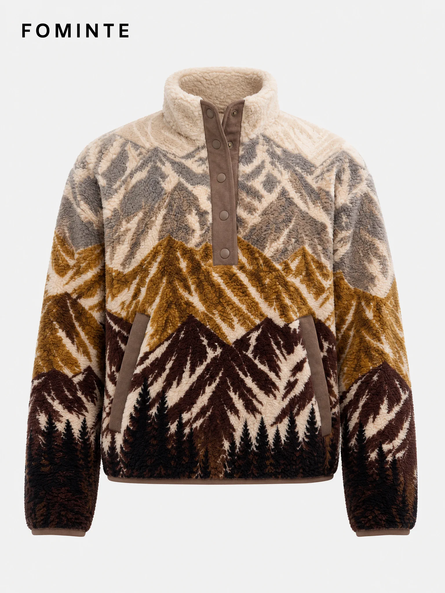 Brown and Cream Mountain Quarter-Zip Fleece Pullover