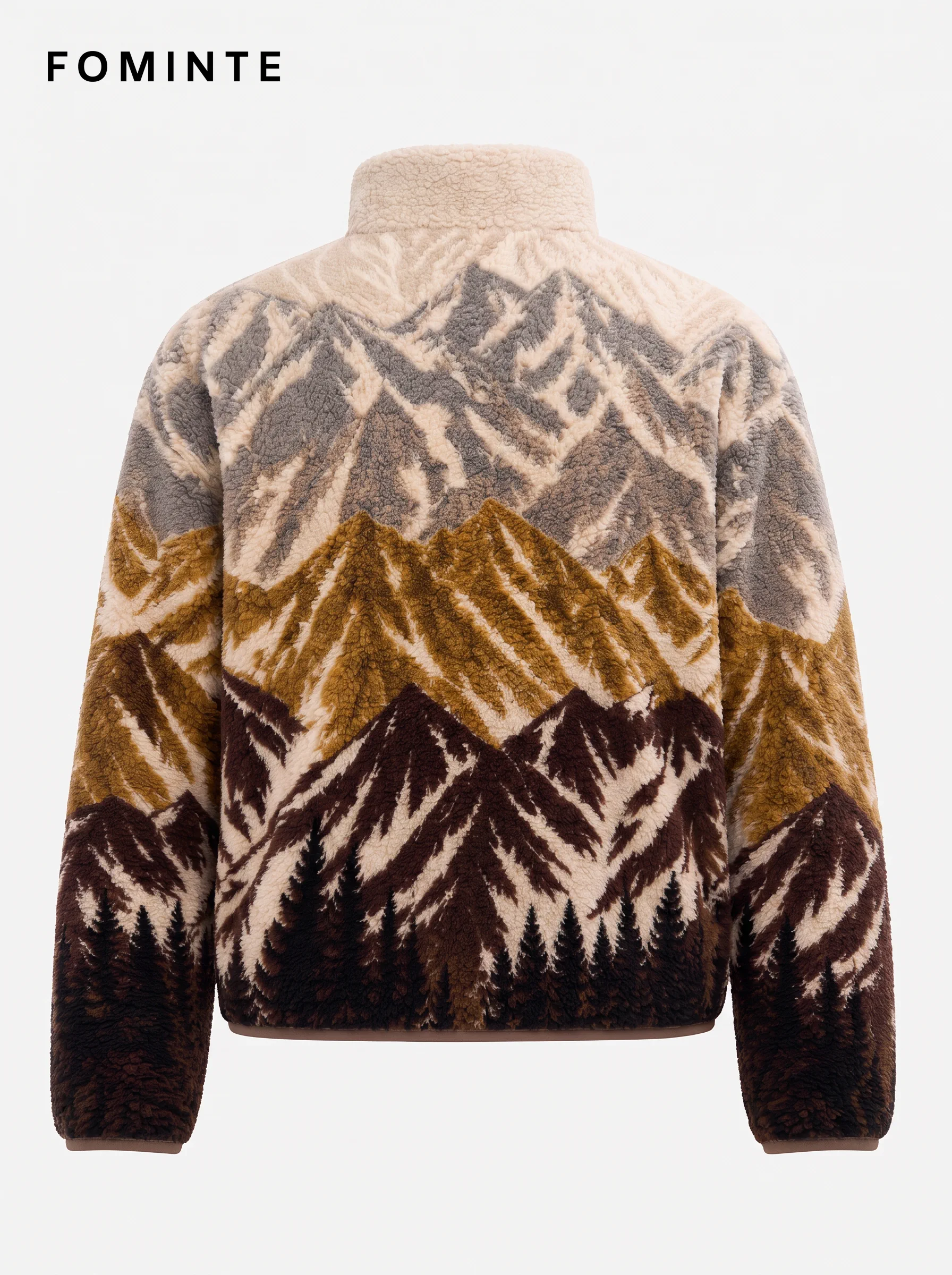 Brown and Cream Mountain Quarter-Zip Fleece Pullover