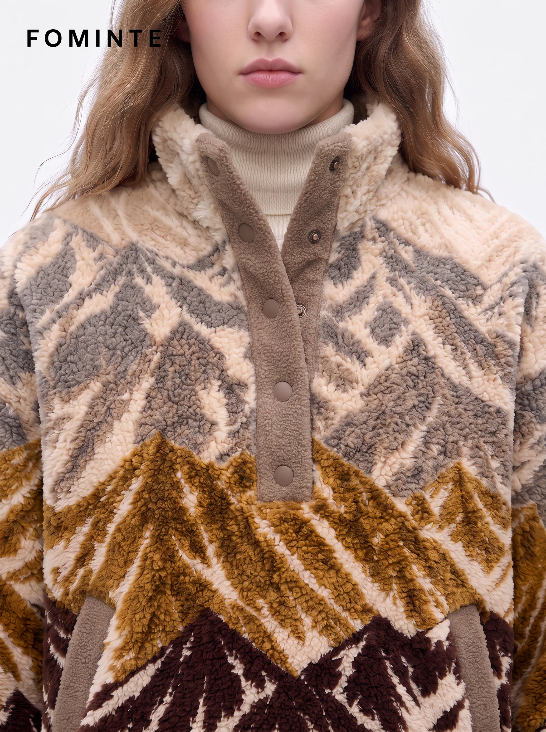 Brown and Cream Mountain Quarter-Zip Fleece Pullover