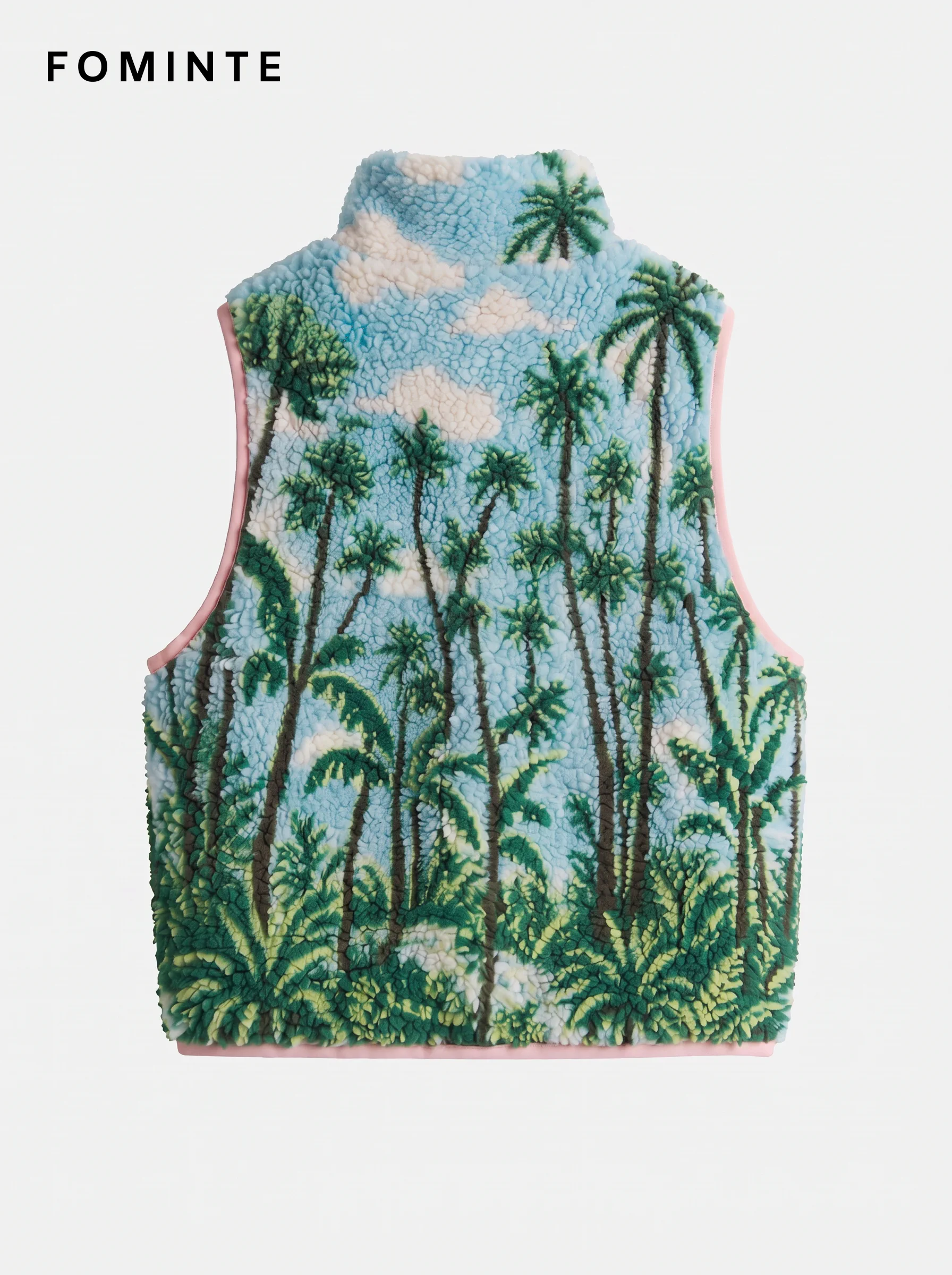 Sky Blue Palm Tree Print Fleece Vest