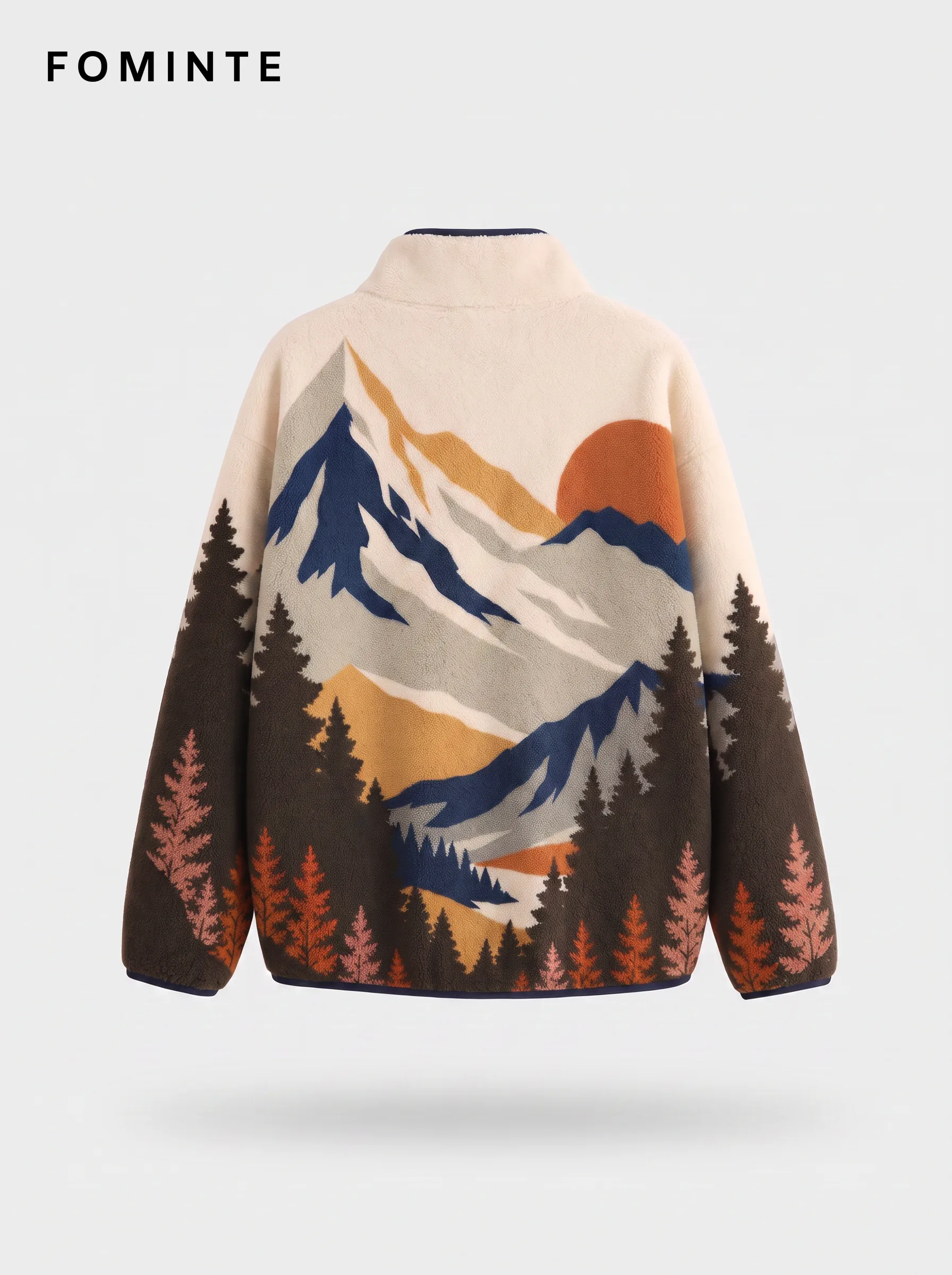Ivory Mountain Landscape Quarter-Zip Fleece Pullover