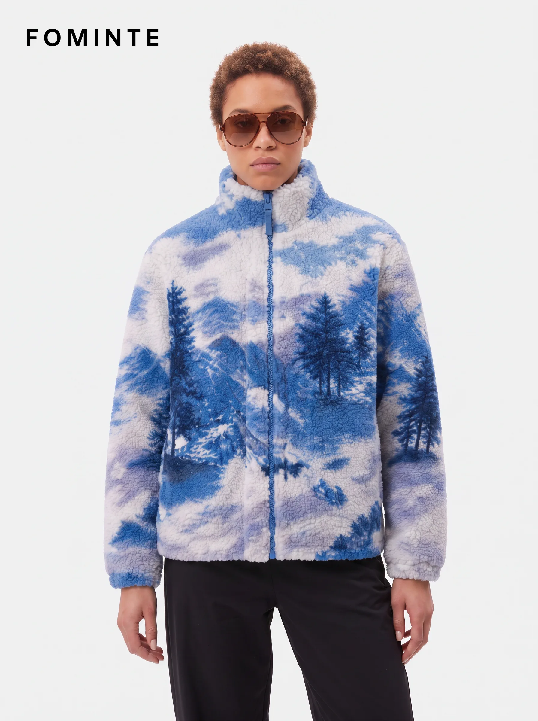 Blue Cloud and Mountain Full-Zip Fleece Jacket