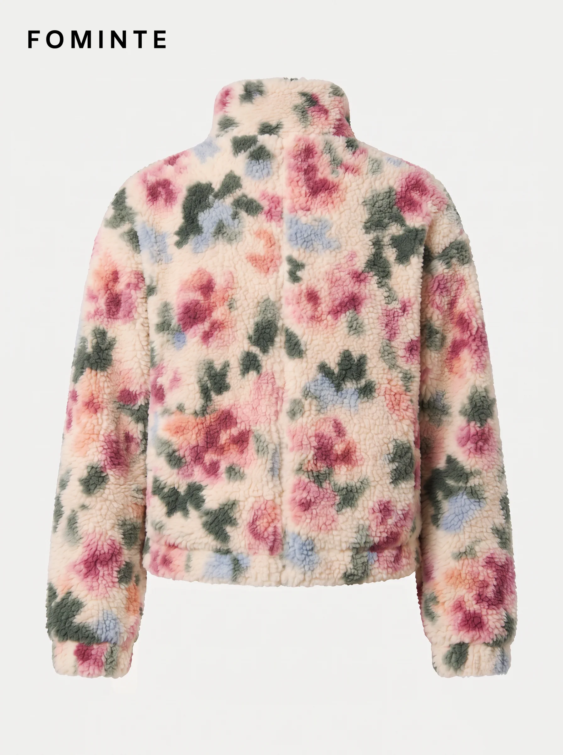 Ivory Pink Floral Full-Zip Fleece Jacket