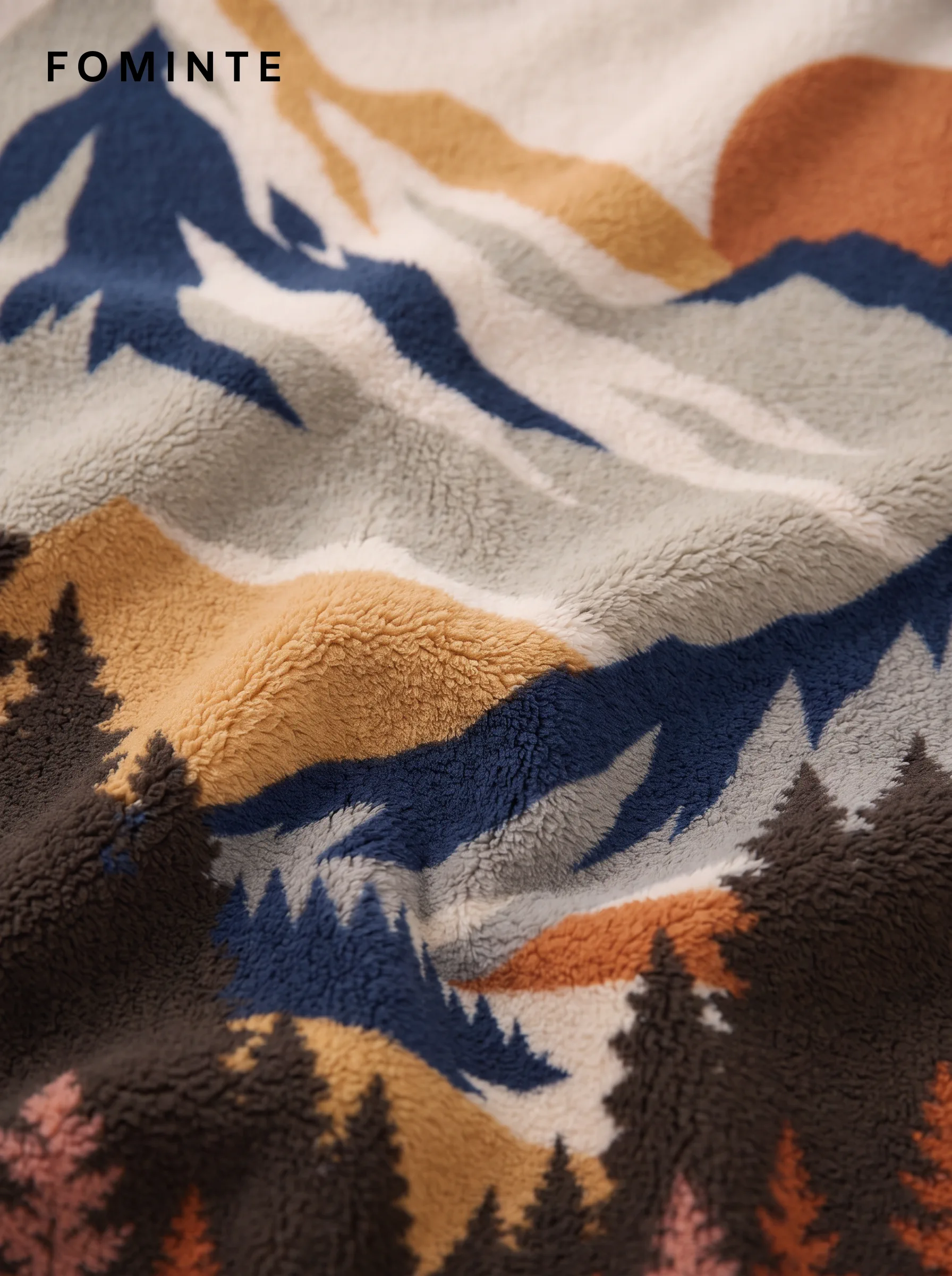 Ivory Mountain Landscape Quarter-Zip Fleece Pullover