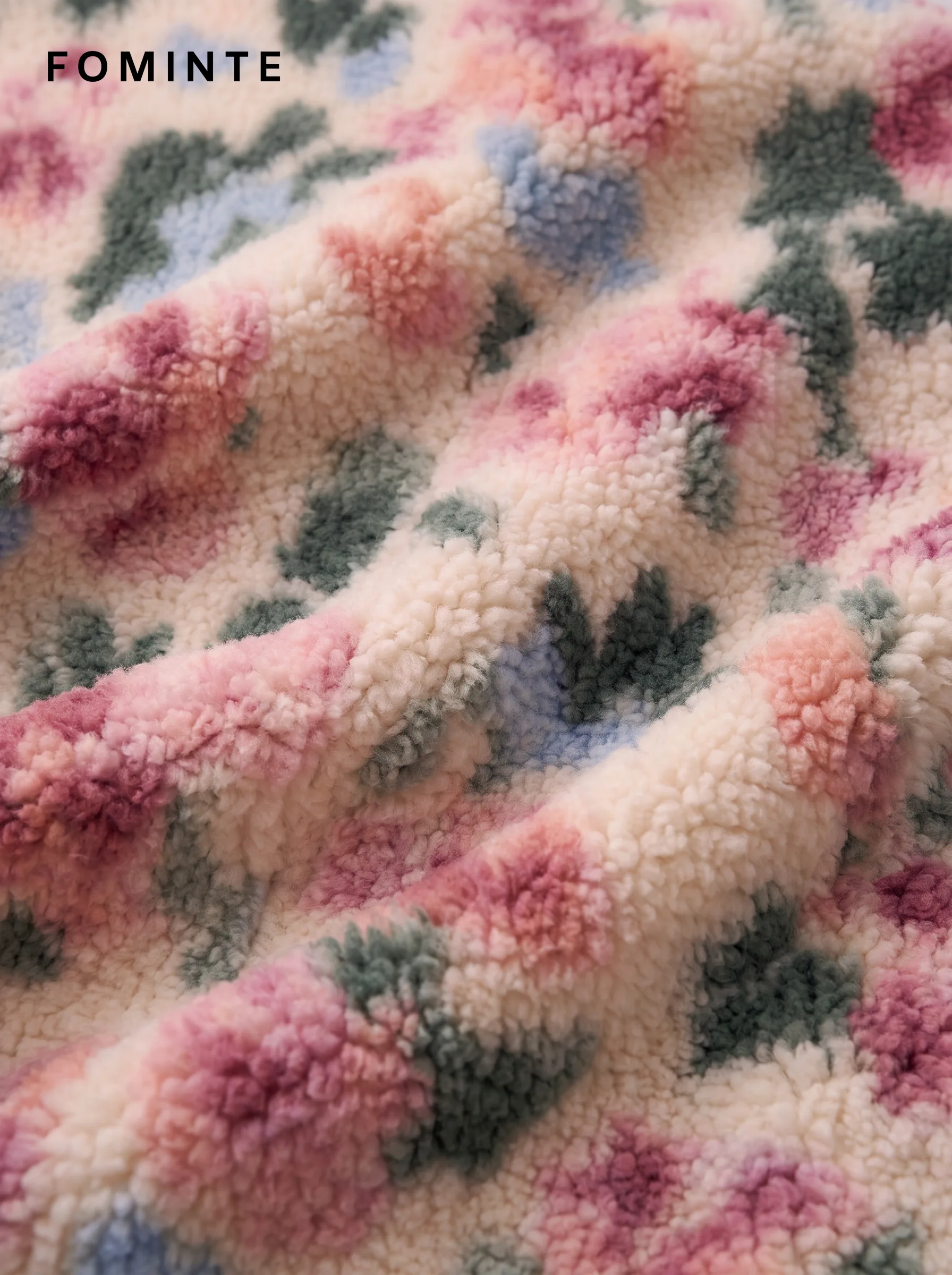 Ivory Pink Floral Full-Zip Fleece Jacket