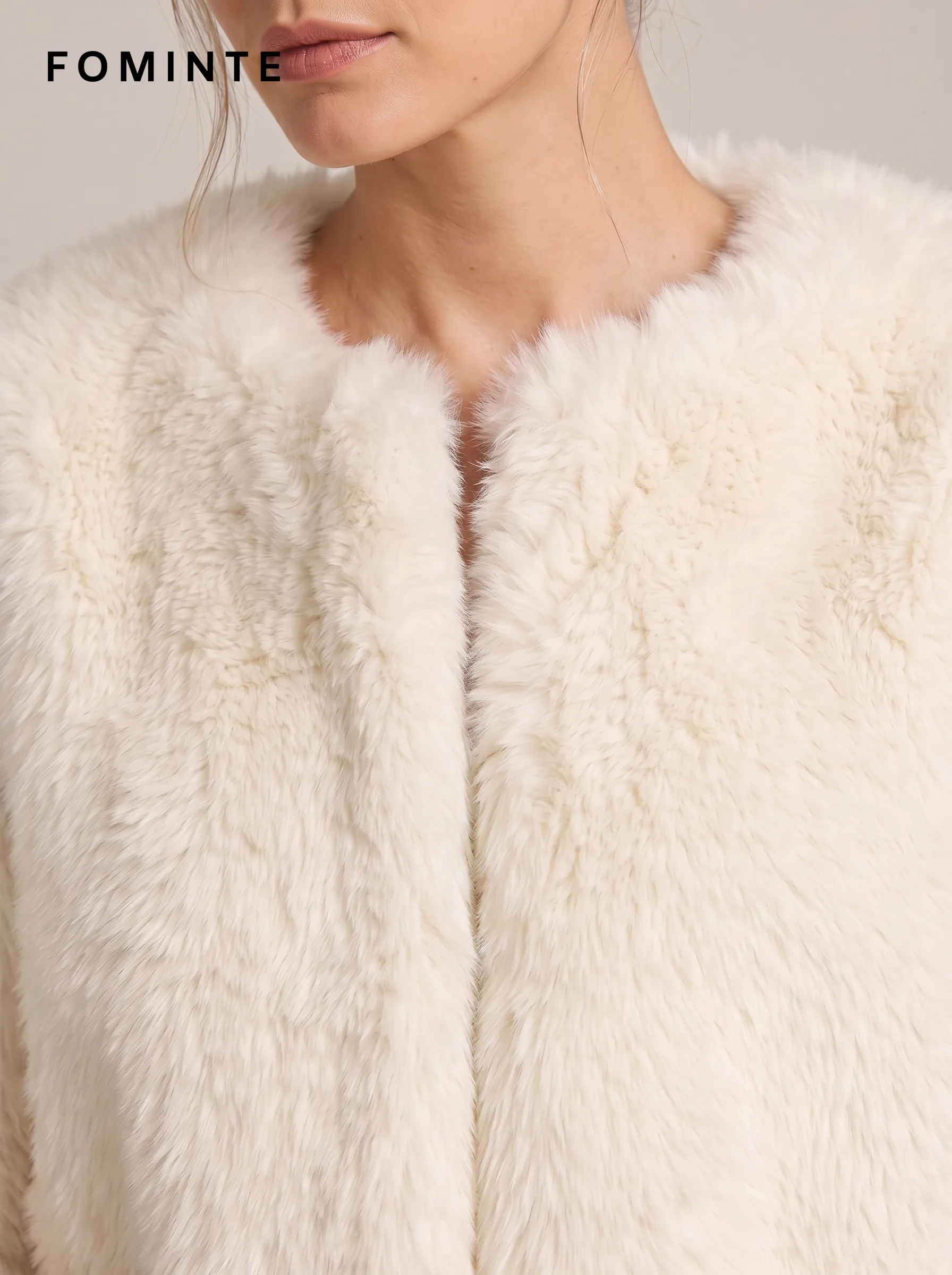 White Long-Pile Faux Fur Pocket Jacket Wholesale