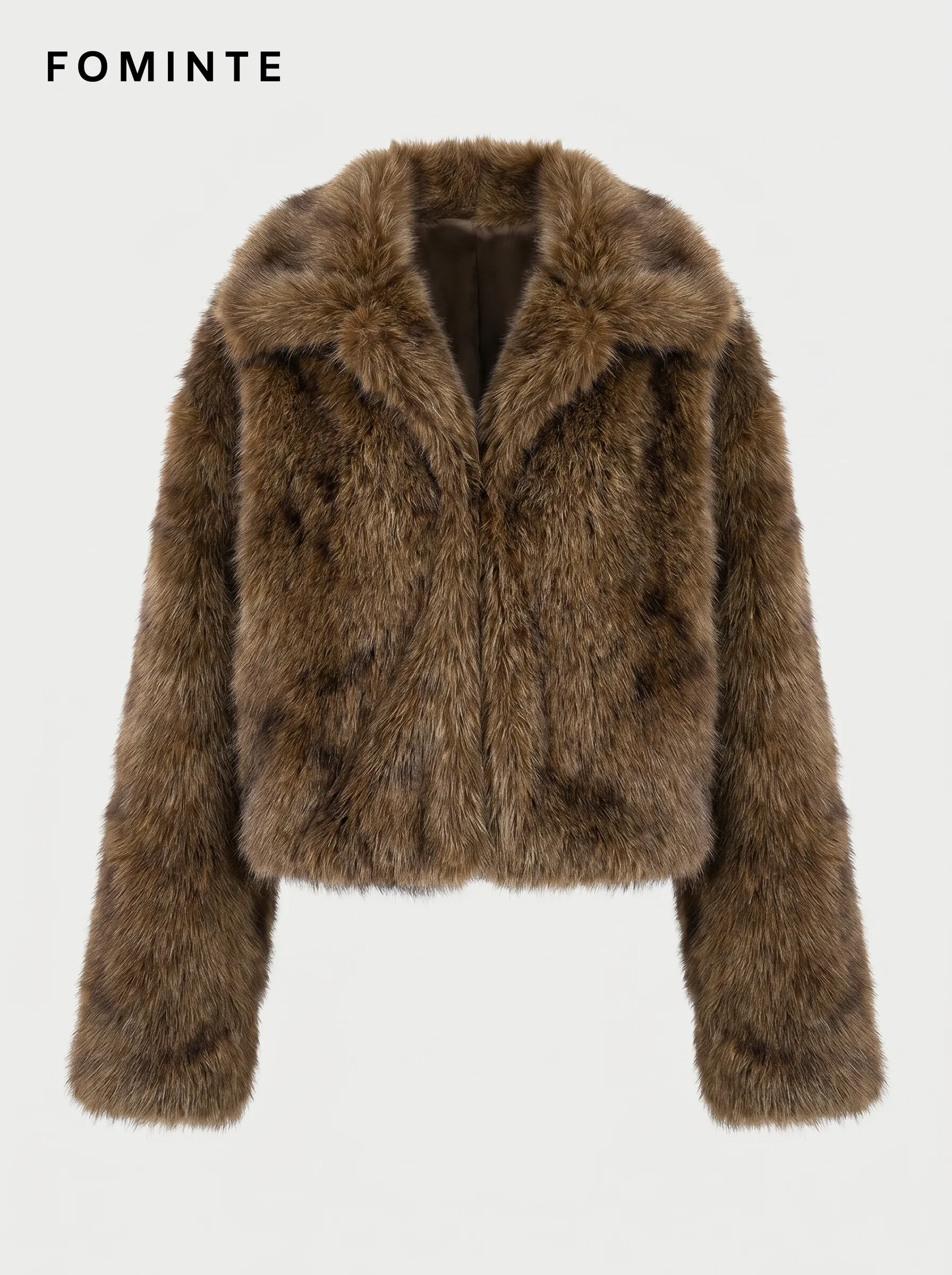 Brown Cropped Long-Pile Faux Fur Jacket