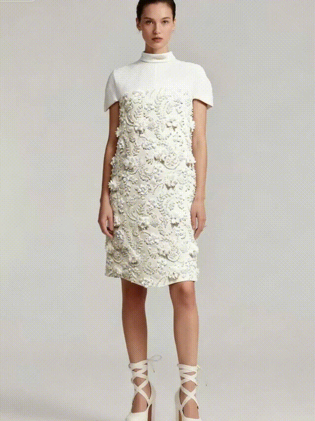 Ivory Floral 3D Beaded Mod Shift Dress - S01105000025